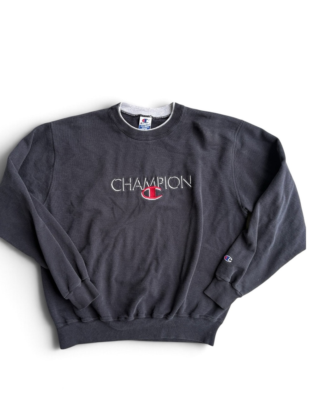 Vintage 90s Champion Sweatshirt XXL Embroidered Spellout Logo Black